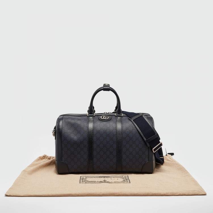 Pre Owned Gucci Navy Blue GG Supreme Canvas and Leather Medium Ophidia Duffel Bag