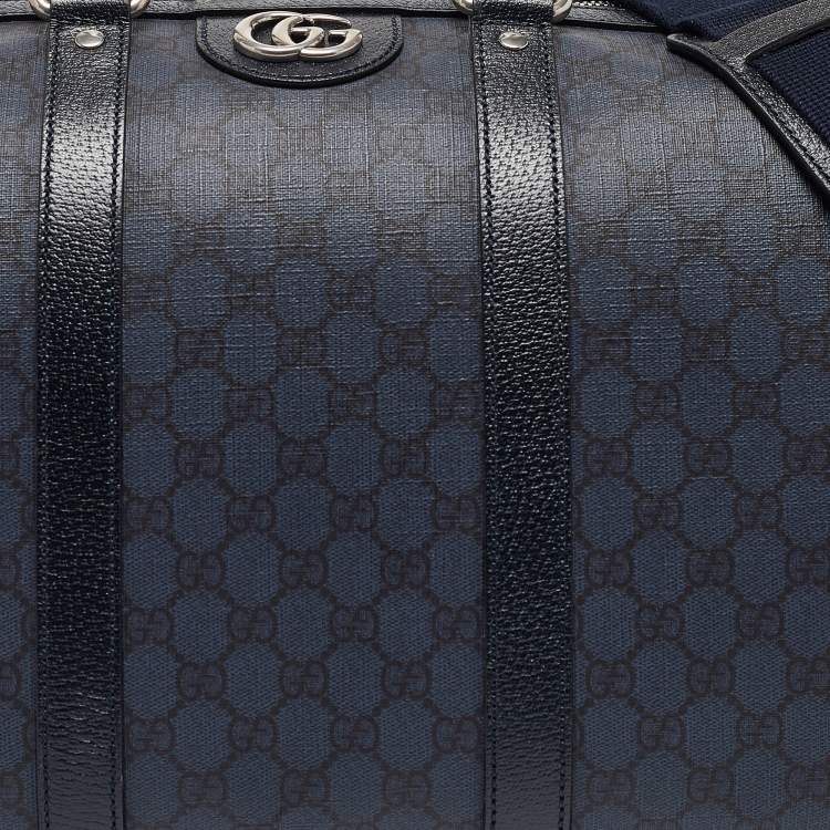 Pre Owned Gucci Navy Blue GG Supreme Canvas and Leather Medium Ophidia Duffel Bag