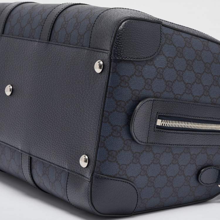 Pre Owned Gucci Navy Blue GG Supreme Canvas and Leather Medium Ophidia Duffel Bag