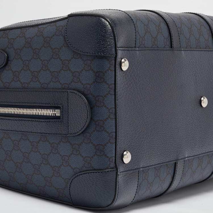 Pre Owned Gucci Navy Blue GG Supreme Canvas and Leather Medium Ophidia Duffel Bag