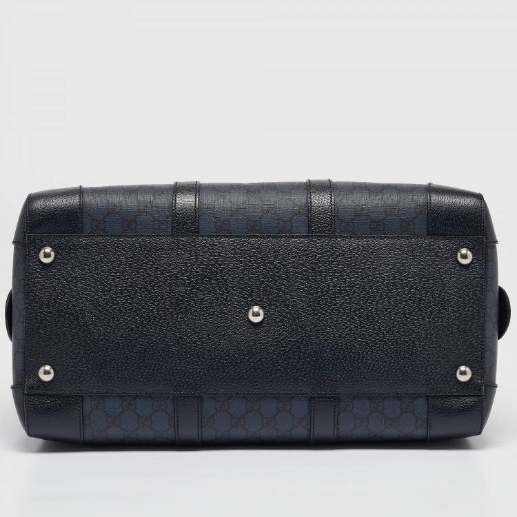 Pre Owned Gucci Navy Blue GG Supreme Canvas and Leather Medium Ophidia Duffel Bag