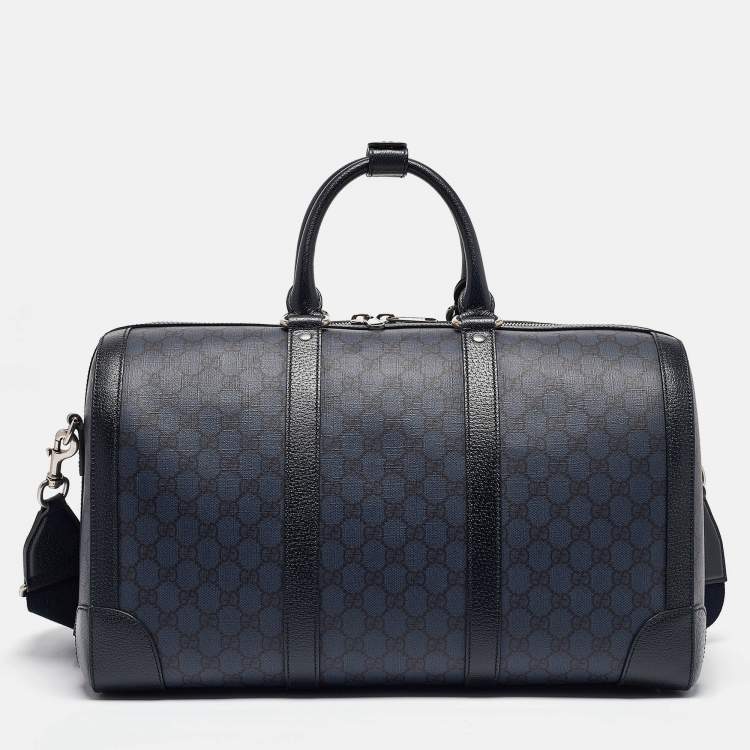 Pre Owned Gucci Navy Blue GG Supreme Canvas and Leather Medium Ophidia Duffel Bag