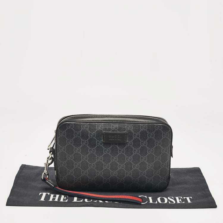 Pre Owned Gucci Black GG Supreme Canvas Wristlet Pouch