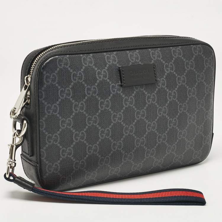 Pre Owned Gucci Black GG Supreme Canvas Wristlet Pouch