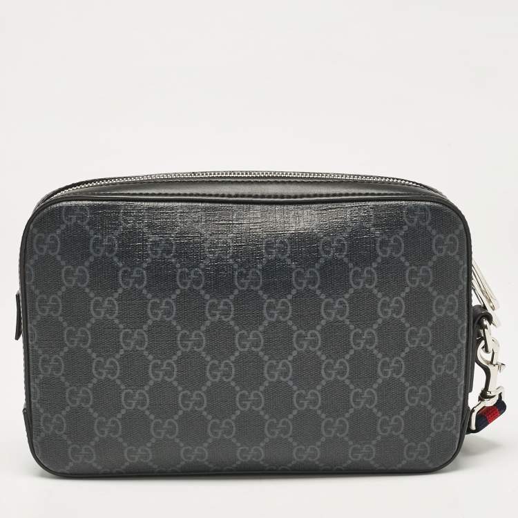 Pre Owned Gucci Black GG Supreme Canvas Wristlet Pouch
