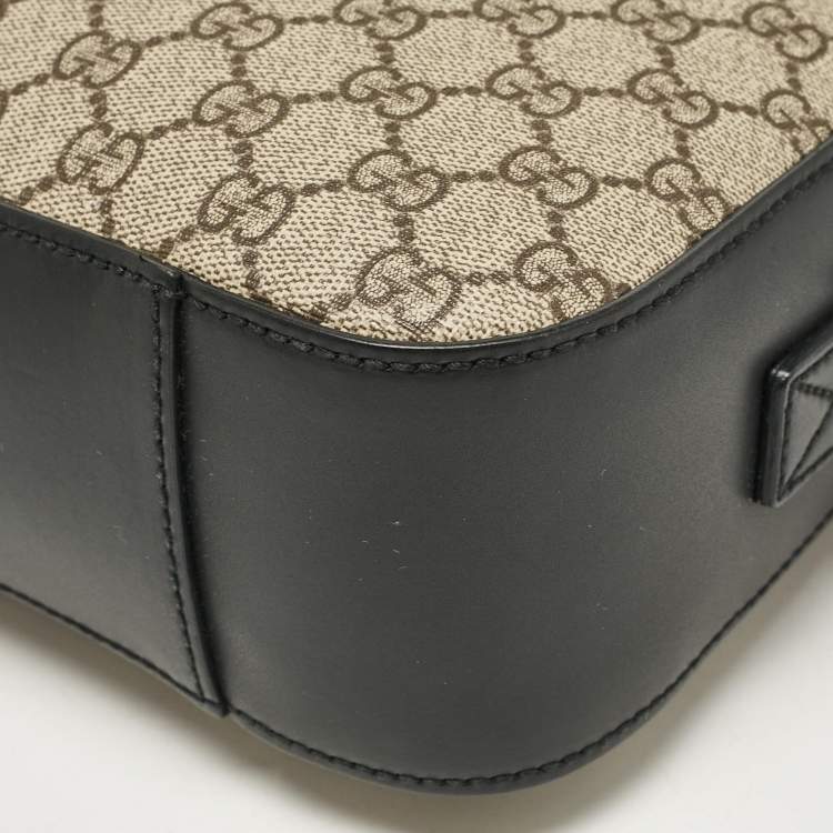 Pre Owned Gucci Black/Beige GG Supreme Canvas and Leather Camera Messenger Bag