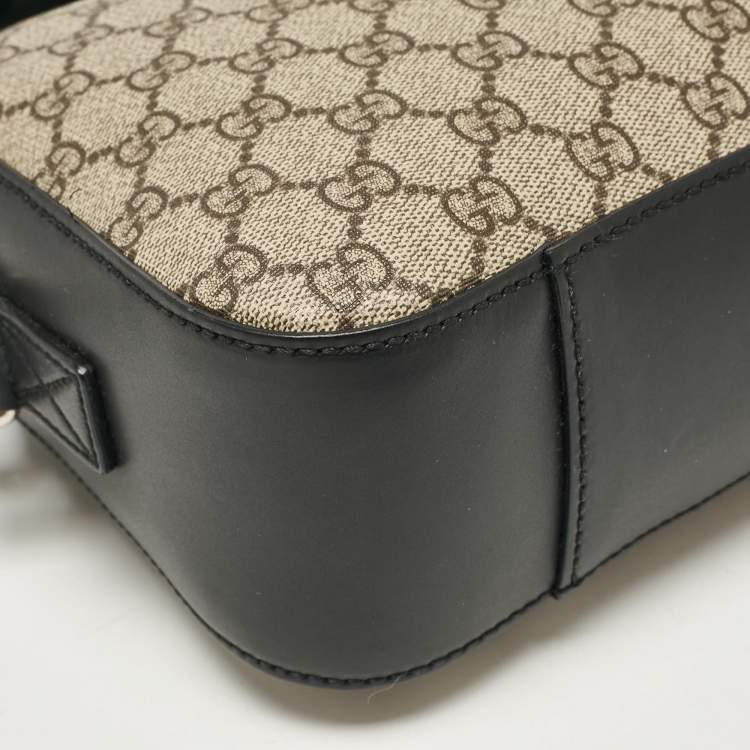 Pre Owned Gucci Black/Beige GG Supreme Canvas and Leather Camera Messenger Bag
