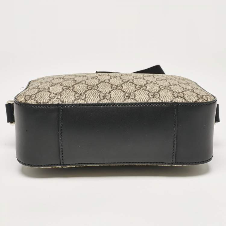 Pre Owned Gucci Black/Beige GG Supreme Canvas and Leather Camera Messenger Bag