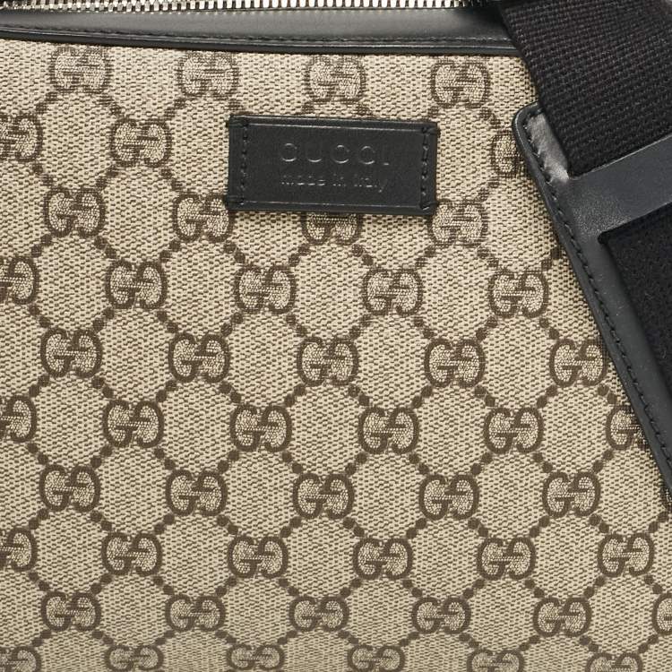 Pre Owned Gucci Black/Beige GG Supreme Canvas and Leather Camera Messenger Bag