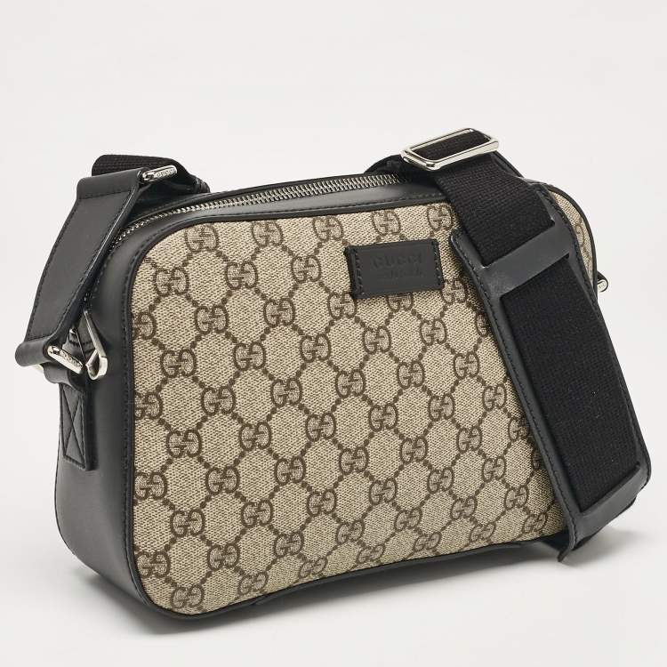 Pre Owned Gucci Black/Beige GG Supreme Canvas and Leather Camera Messenger Bag