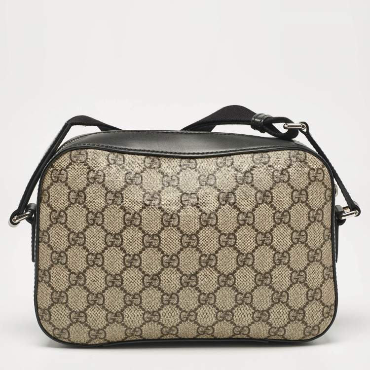 Pre Owned Gucci Black/Beige GG Supreme Canvas and Leather Camera Messenger Bag