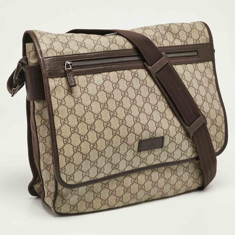 Pre Owned Gucci Dark Brown/Beige GG Supreme Canvas Messenger Bag