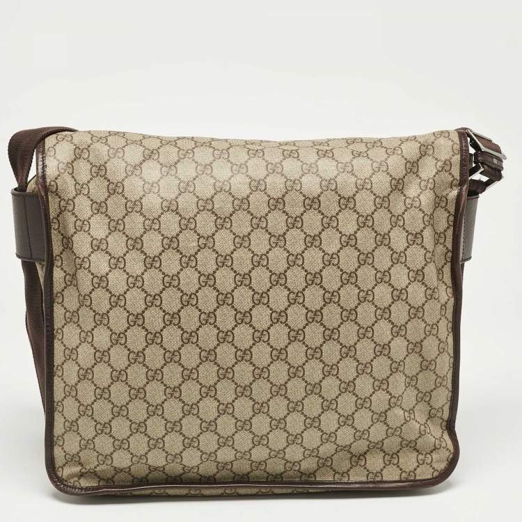Pre Owned Gucci Dark Brown/Beige GG Supreme Canvas Messenger Bag