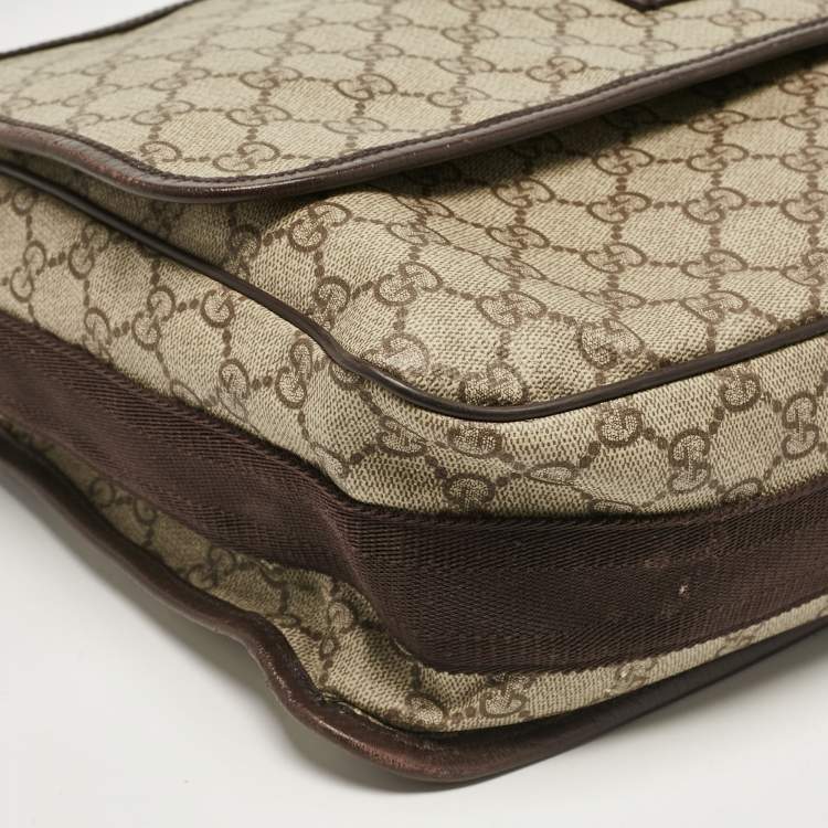 Pre Owned Gucci Dark Brown/Beige GG Supreme Canvas Messenger Bag