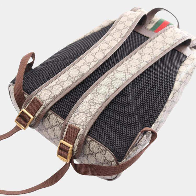 Pre Owned Gucci Beige Brown Multicolor Coated Canvas Leather Ophidia GG Supreme Backpack