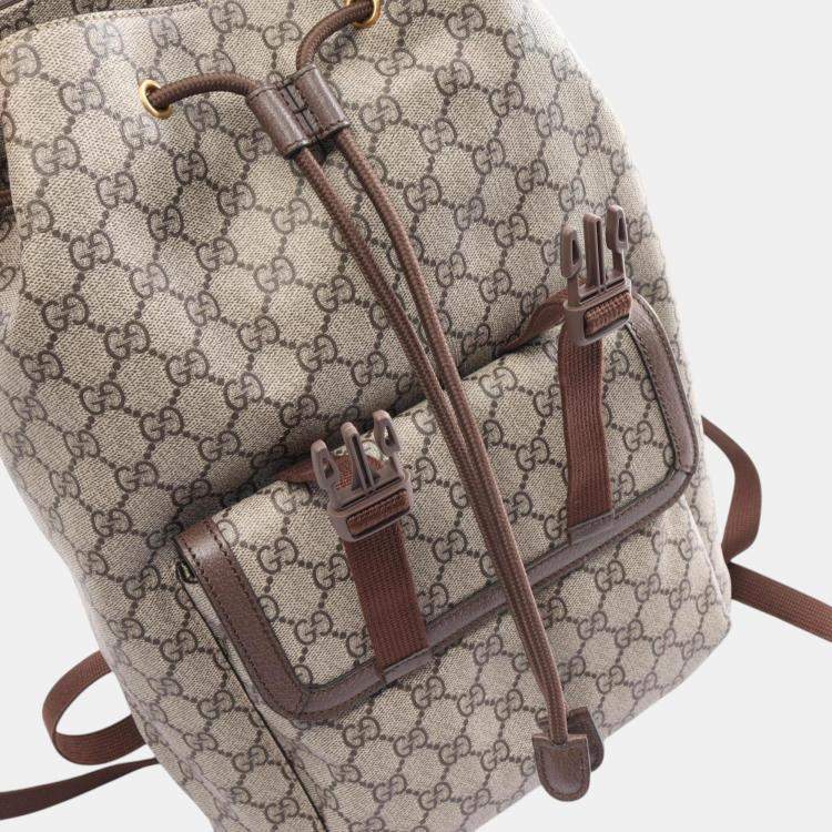 Pre Owned Gucci Beige Brown Multicolor Coated Canvas Leather Ophidia GG Supreme Backpack
