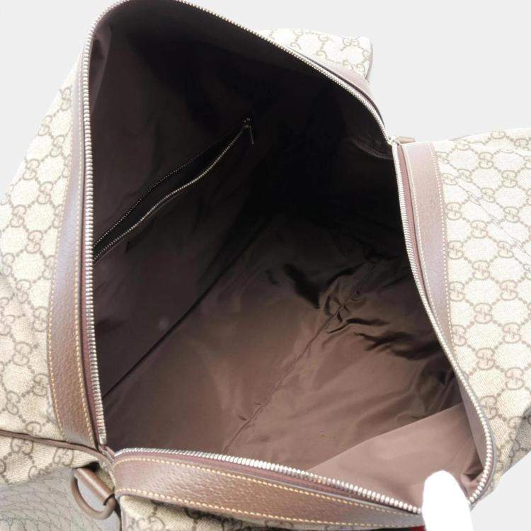 Pre Owned Gucci Beige Brown Multicolor Coated Canvas Leather GG Supreme Sherry Line Boston Duffle Bag