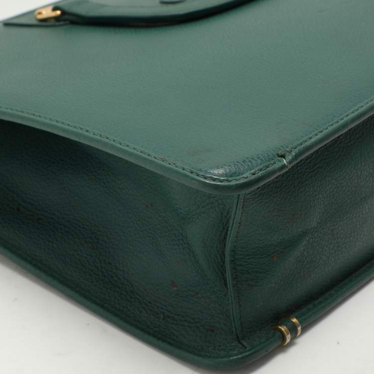 Pre Owned Gucci Green Leather Vintage Business Bag