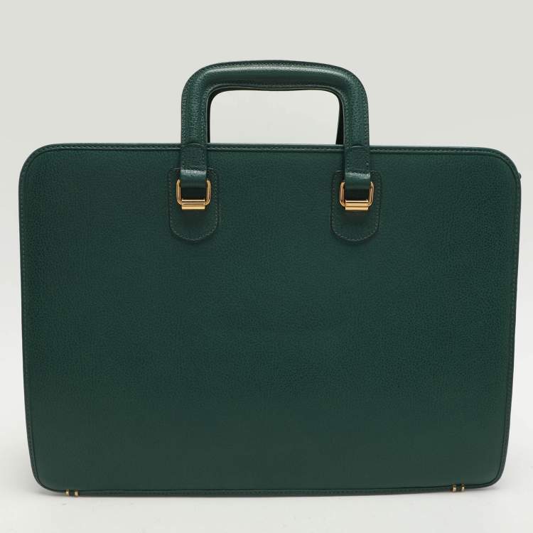 Pre Owned Gucci Green Leather Vintage Business Bag