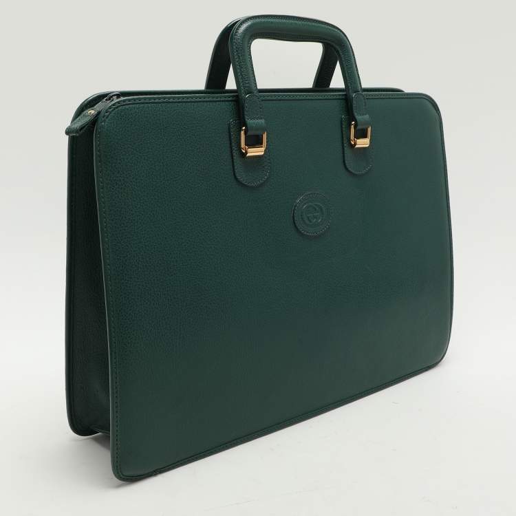 Pre Owned Gucci Green Leather Vintage Business Bag