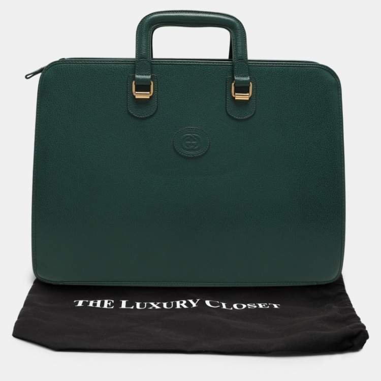 Pre Owned Gucci Green Leather Vintage Business Bag