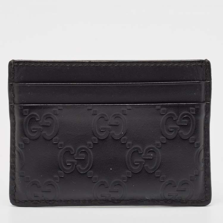 Pre Owned Gucci Black Guccissima Leather Card Holder