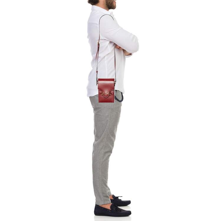 Pre Owned Gucci Red Calfskin Mini Horsebit 1955 Crossbody Bag