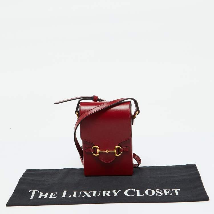 Pre Owned Gucci Red Calfskin Mini Horsebit 1955 Crossbody Bag