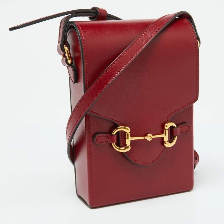 Pre Owned Gucci Red Calfskin Mini Horsebit 1955 Crossbody Bag