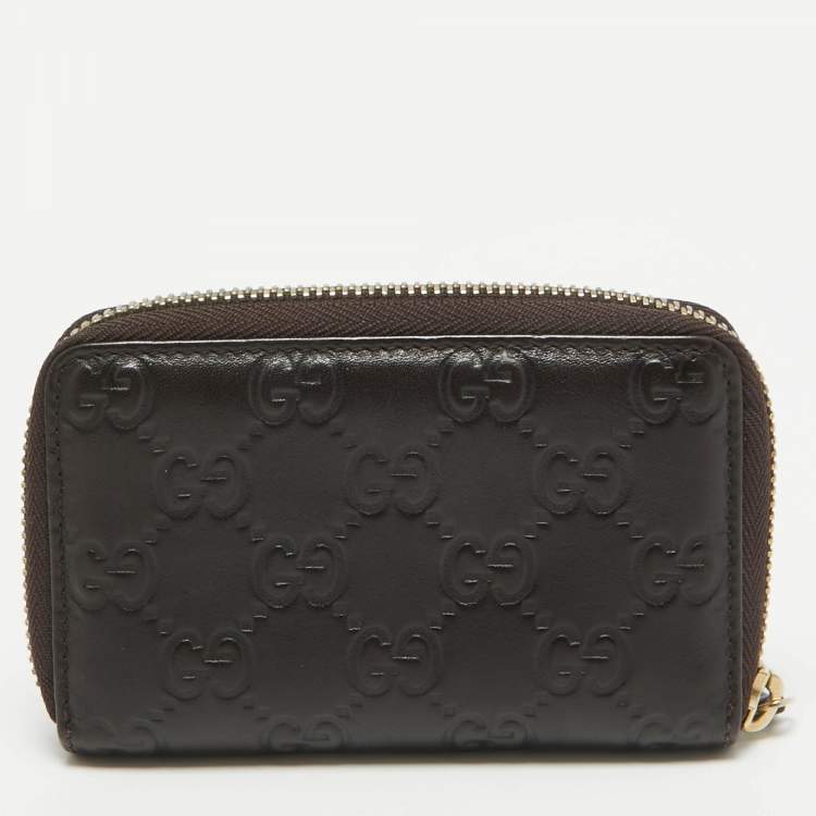 Pre Owned Gucci Black Guccissima Leather Zip Around Card Case