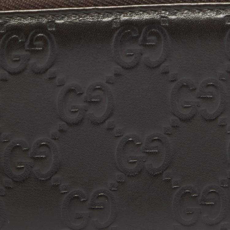 Pre Owned Gucci Black Guccissima Leather Zip Around Card Case