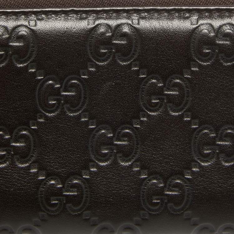 Pre Owned Gucci Black Guccissima Leather Zip Around Card Case