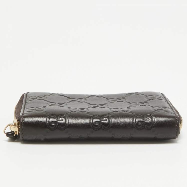 Pre Owned Gucci Black Guccissima Leather Zip Around Card Case