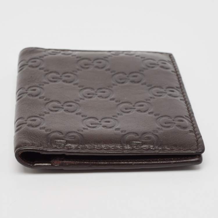 Pre Owned Gucci Dark Brown Guccissima Leather Bifold Card Case