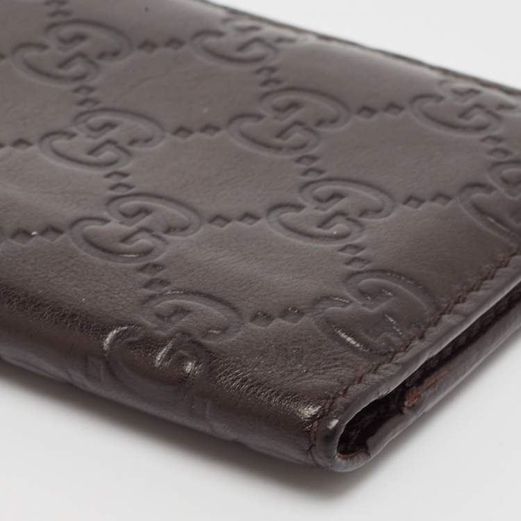 Pre Owned Gucci Dark Brown Guccissima Leather Bifold Card Case