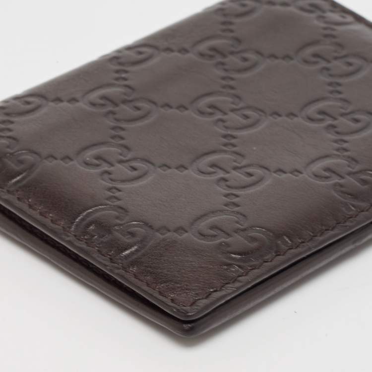 Pre Owned Gucci Dark Brown Guccissima Leather Bifold Card Case