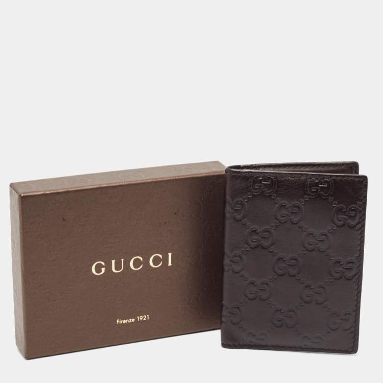 Pre Owned Gucci Dark Brown Guccissima Leather Bifold Card Case