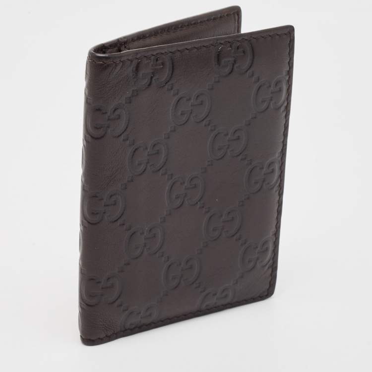 Pre Owned Gucci Dark Brown Guccissima Leather Bifold Card Case