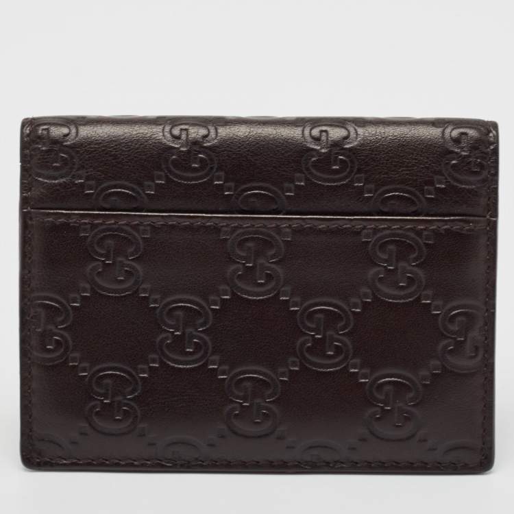 Pre Owned Gucci Dark Brown Guccissima Leather Bifold Card Case