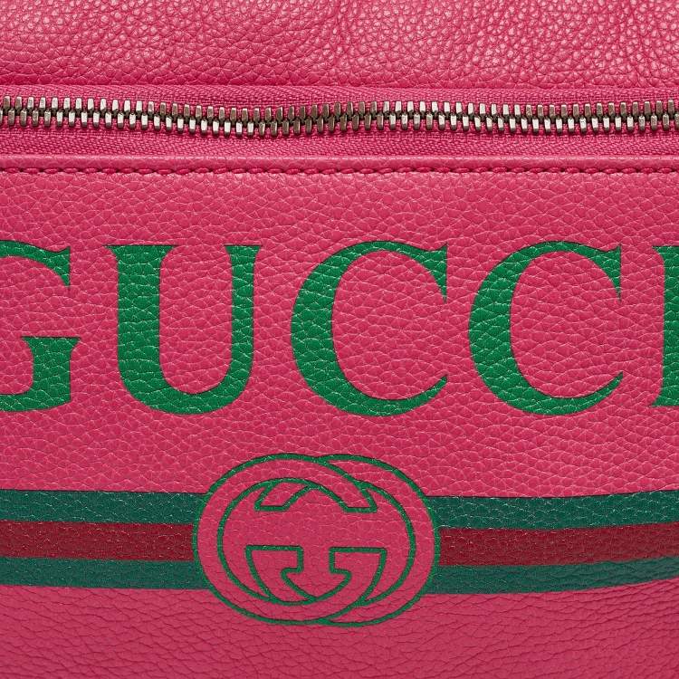 Pre Owned Gucci Pink Leather Logo Web Belt Bag