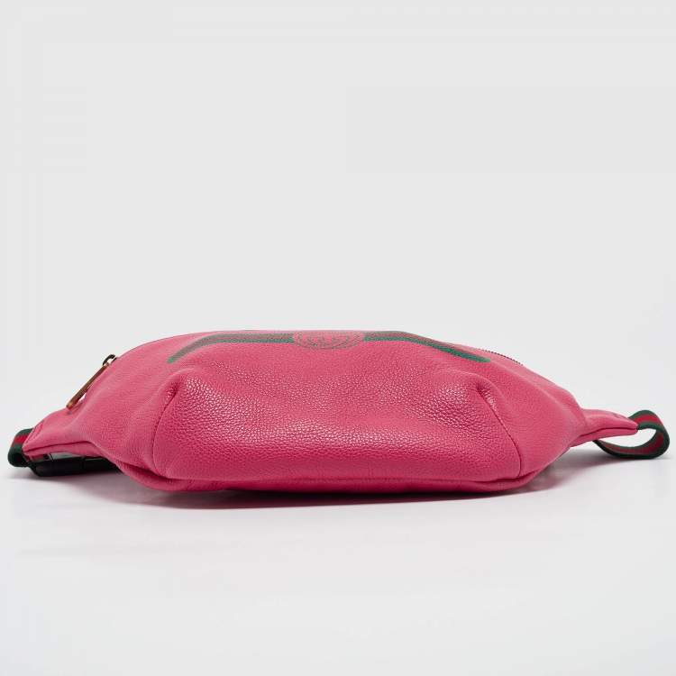 Pre Owned Gucci Pink Leather Logo Web Belt Bag
