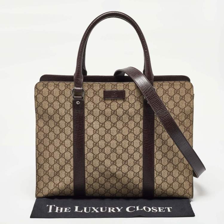 Pre Owned Gucci Beige/Brown GG Supreme Canvas and Leather Tote