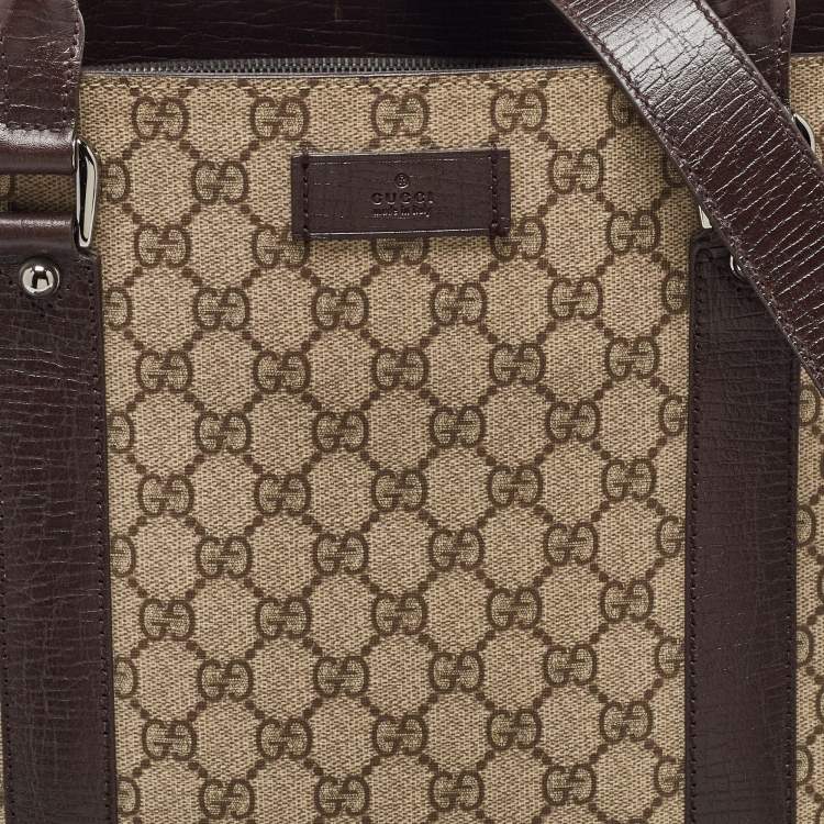 Pre Owned Gucci Beige/Brown GG Supreme Canvas and Leather Tote