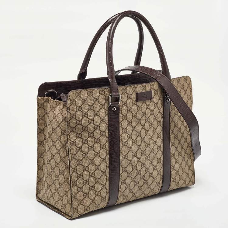 Pre Owned Gucci Beige/Brown GG Supreme Canvas and Leather Tote