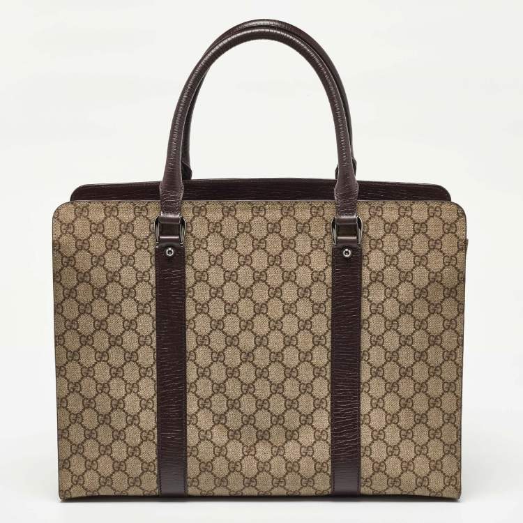 Pre Owned Gucci Beige/Brown GG Supreme Canvas and Leather Tote