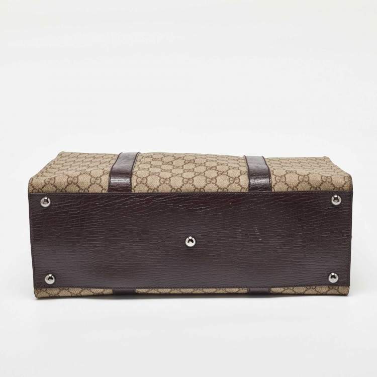 Pre Owned Gucci Beige/Brown GG Supreme Canvas and Leather Tote