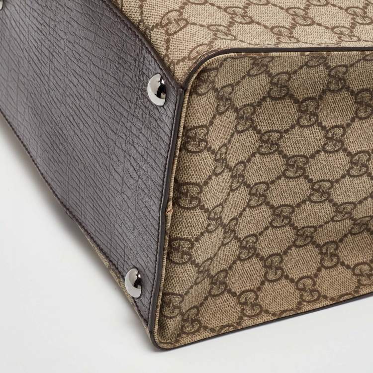 Pre Owned Gucci Beige/Brown GG Supreme Canvas and Leather Tote