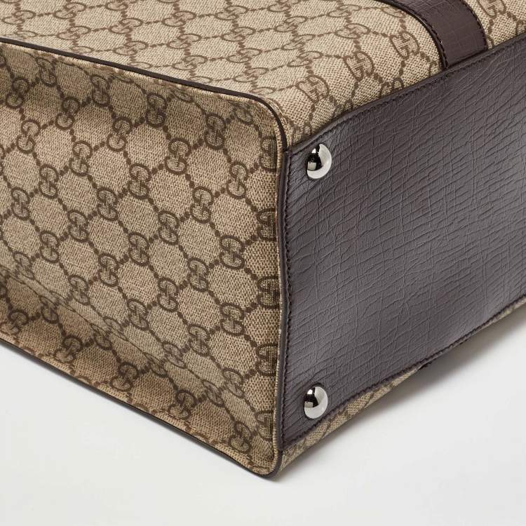 Pre Owned Gucci Beige/Brown GG Supreme Canvas and Leather Tote