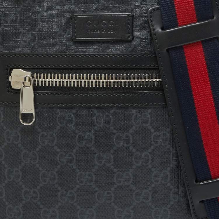 Pre Owned Gucci Black GG Supreme Canvas and Leather Crossbody Bag