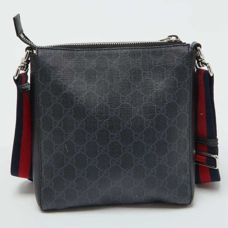 Pre Owned Gucci Black GG Supreme Canvas and Leather Crossbody Bag